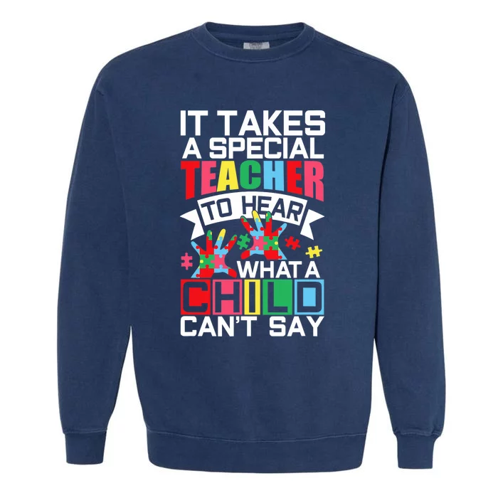 Autism Teacher Puzzle Piece Special Child Wo Autistic Garment-Dyed Sweatshirt