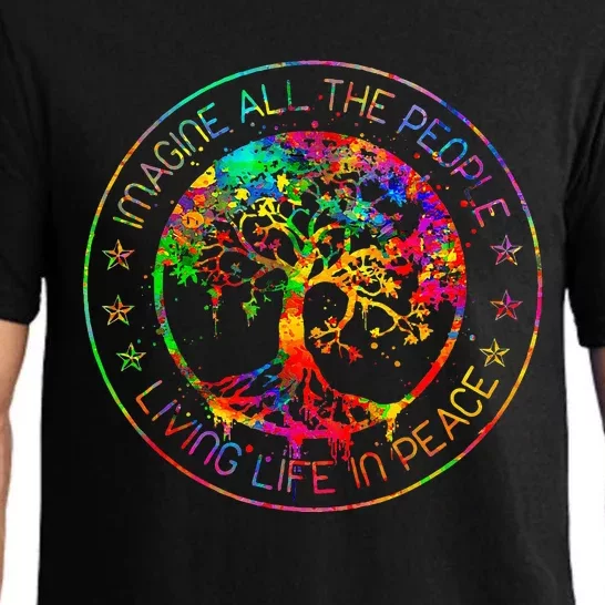 All The People Imagine Living Life In Peace Hippie Tie Dye Pajama Set