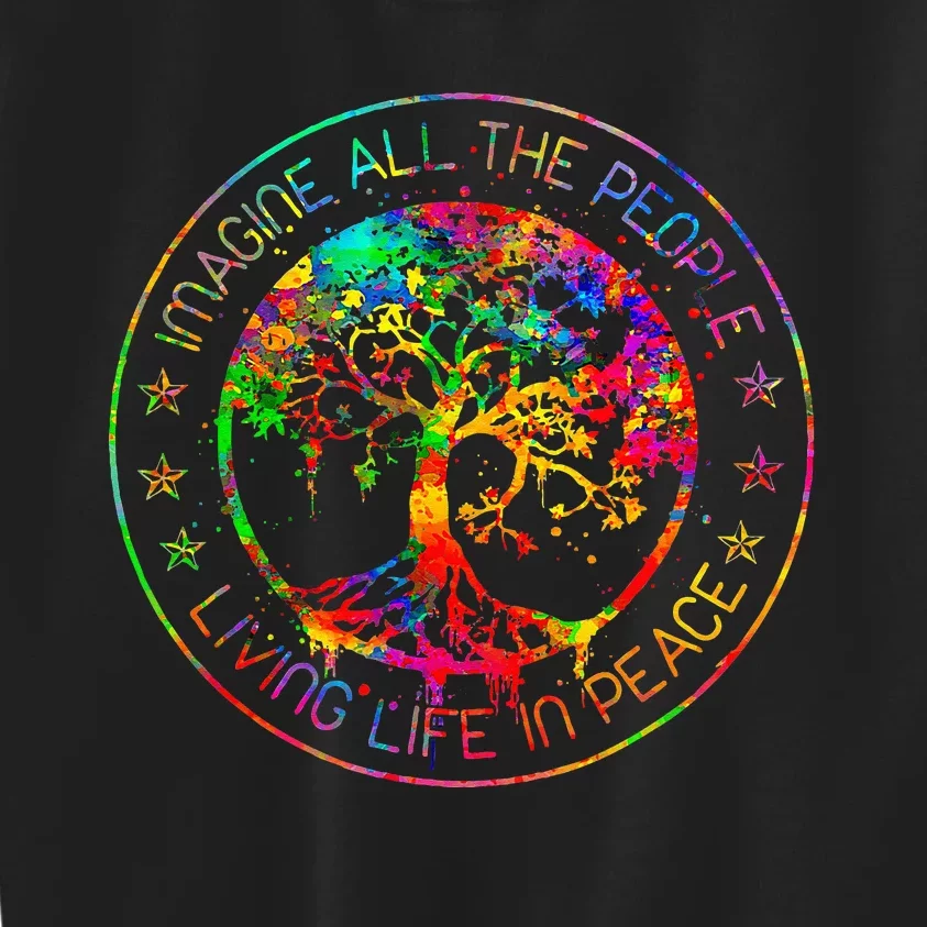 All The People Imagine Living Life In Peace Hippie Tie Dye Kids Sweatshirt