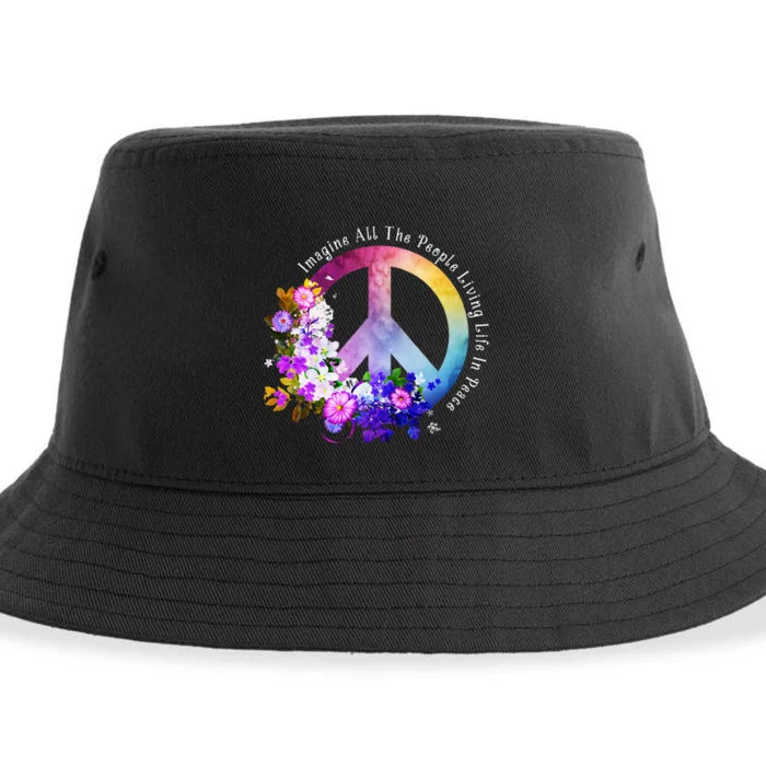 All The People Imagine Living Life In Peace Colorful Flowers Sustainable Bucket Hat