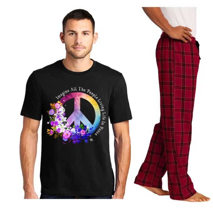 All The People Imagine Living Life In Peace Colorful Flowers Pajama Set