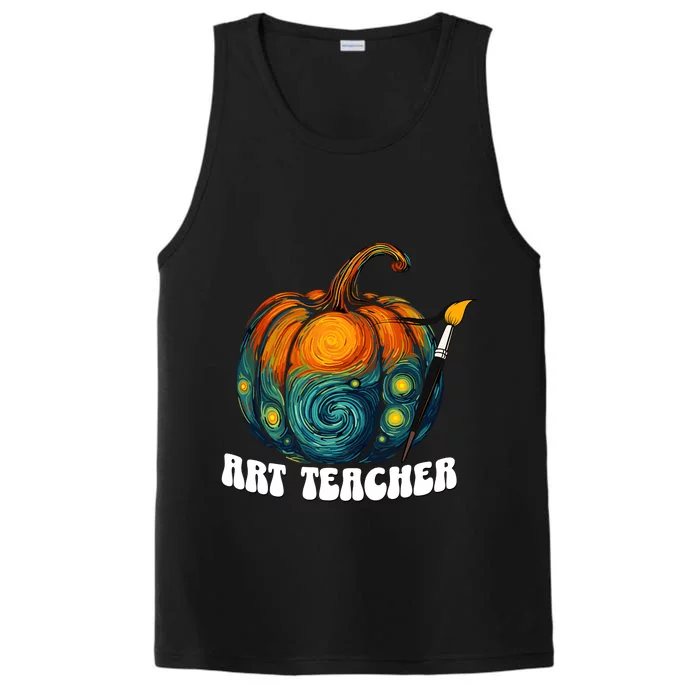 Art Teacher Pumpkin Halloween Starry Night Van Gogh Performance Tank