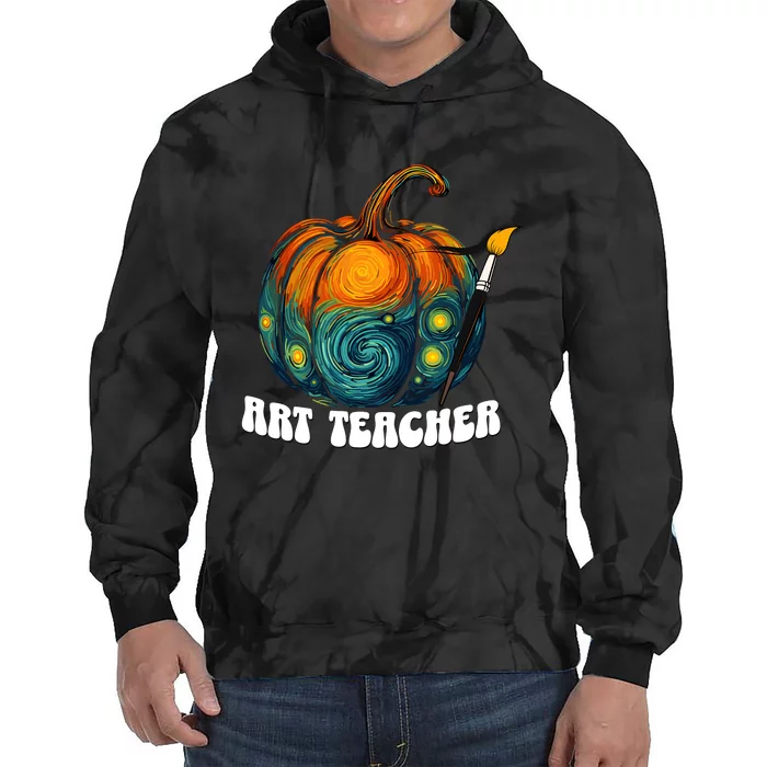 Art Teacher Pumpkin Halloween Starry Night Van Gogh Tie Dye Hoodie