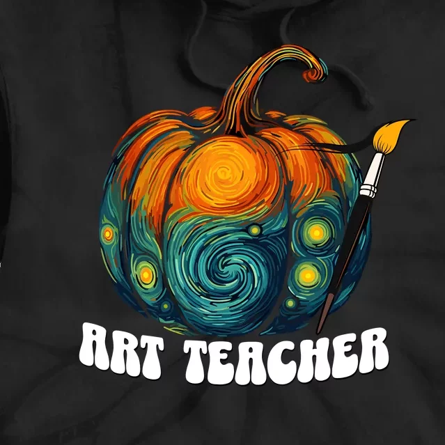 Art Teacher Pumpkin Halloween Starry Night Van Gogh Tie Dye Hoodie