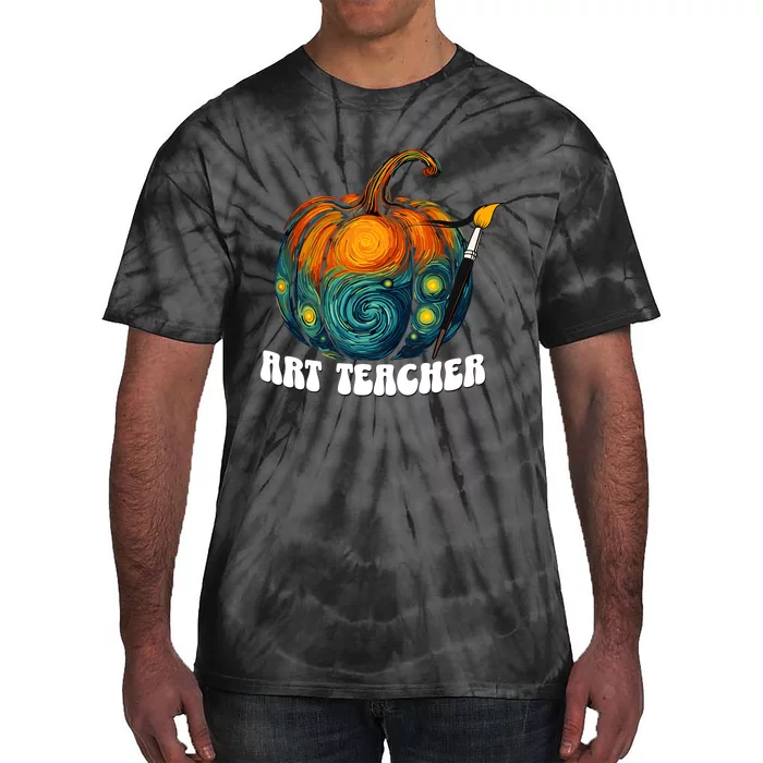 Art Teacher Pumpkin Halloween Starry Night Van Gogh Tie-Dye T-Shirt