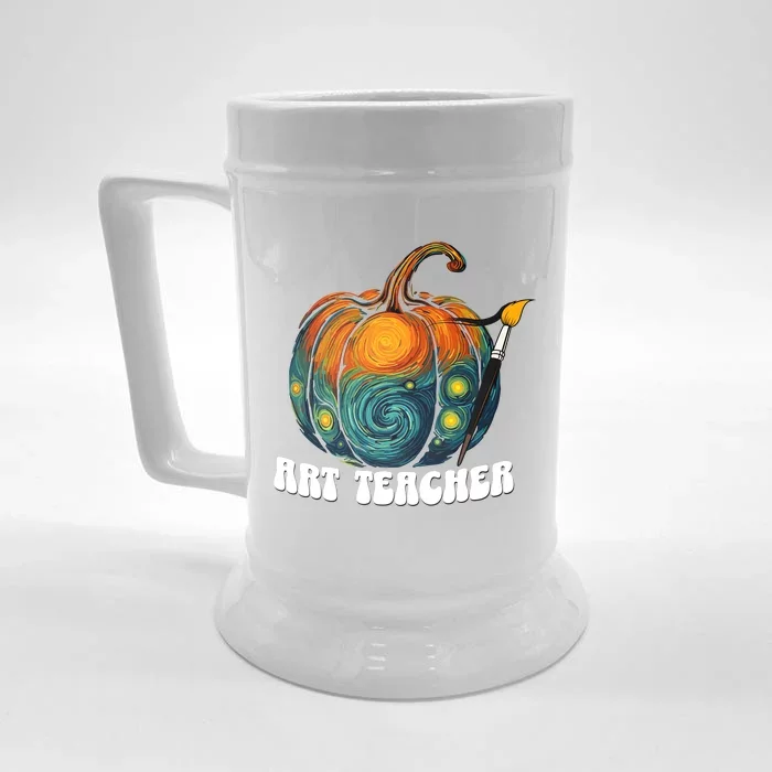 Art Teacher Pumpkin Halloween Starry Night Van Gogh Front & Back Beer Stein