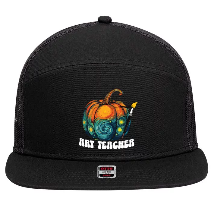 Art Teacher Pumpkin Halloween Starry Night Van Gogh 7 Panel Mesh Trucker Snapback Hat