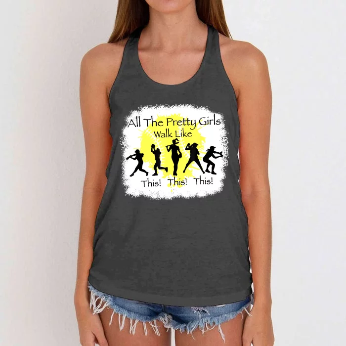 All The Pretty Girlss Walk Like This Funny Baseball Girl Women's Knotted Racerback Tank