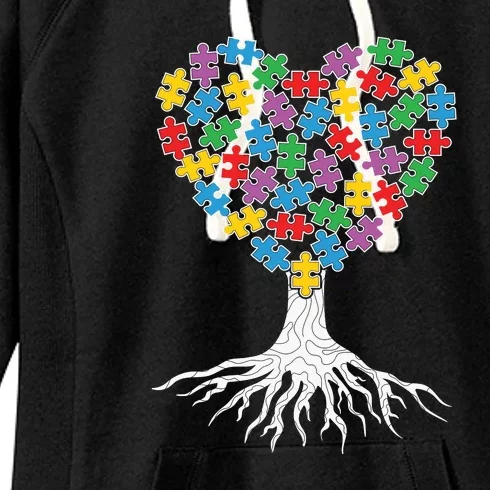 Autism Tree Puzzles Heart Tree Gift Autism Awareness Day Women's Fleece Hoodie