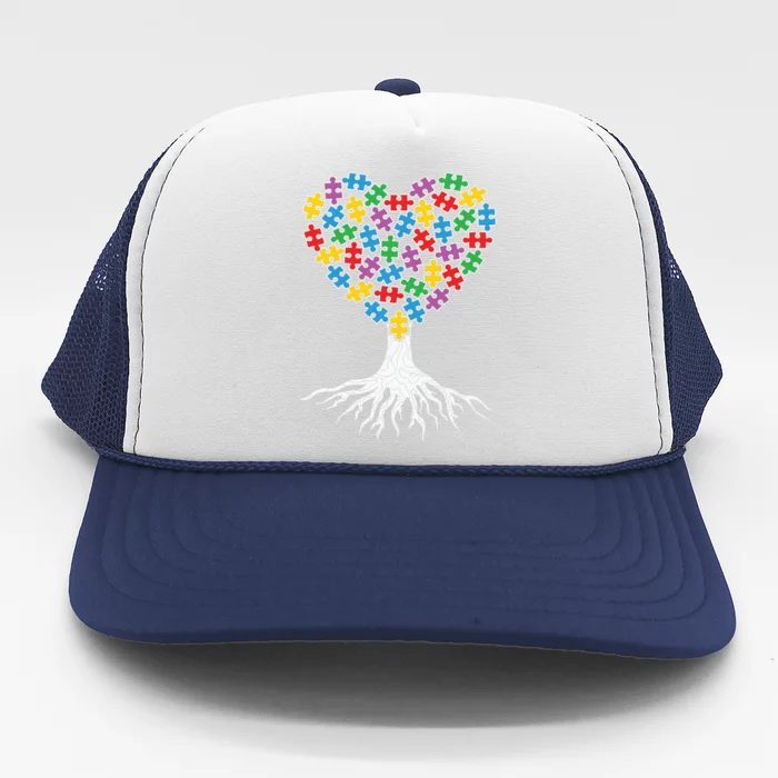 Autism Tree Puzzles Heart Tree Gift Autism Awareness Day Trucker Hat