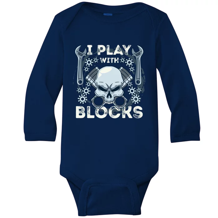 Automechanic Tuning Pun Playing With Motor Block Car Engine Funny Gift Baby Long Sleeve Bodysuit