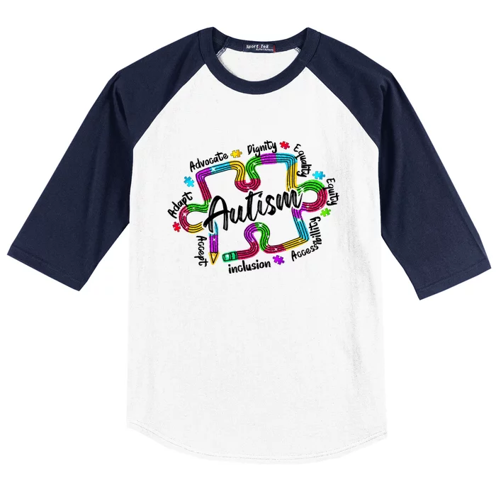 Autism Teacher Pencil Autism Awareness Month Baseball Sleeve Shirt