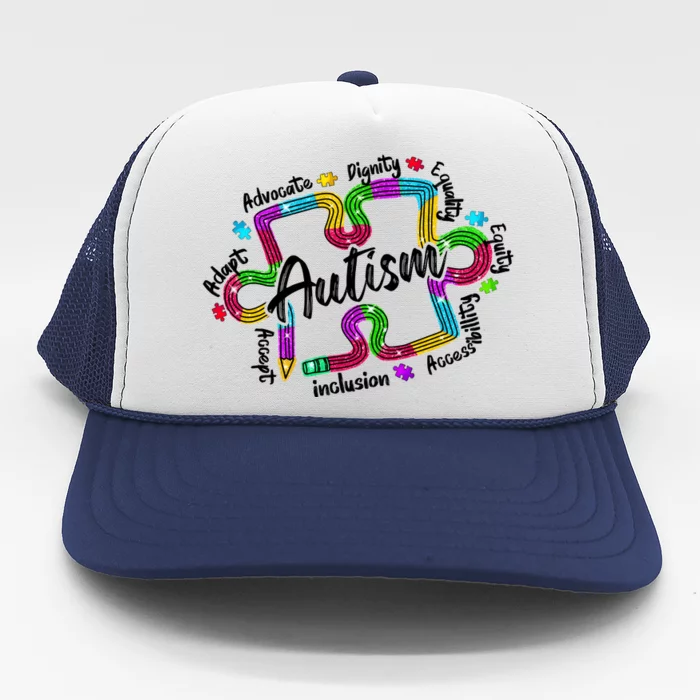 Autism Teacher Pencil Autism Awareness Month Trucker Hat