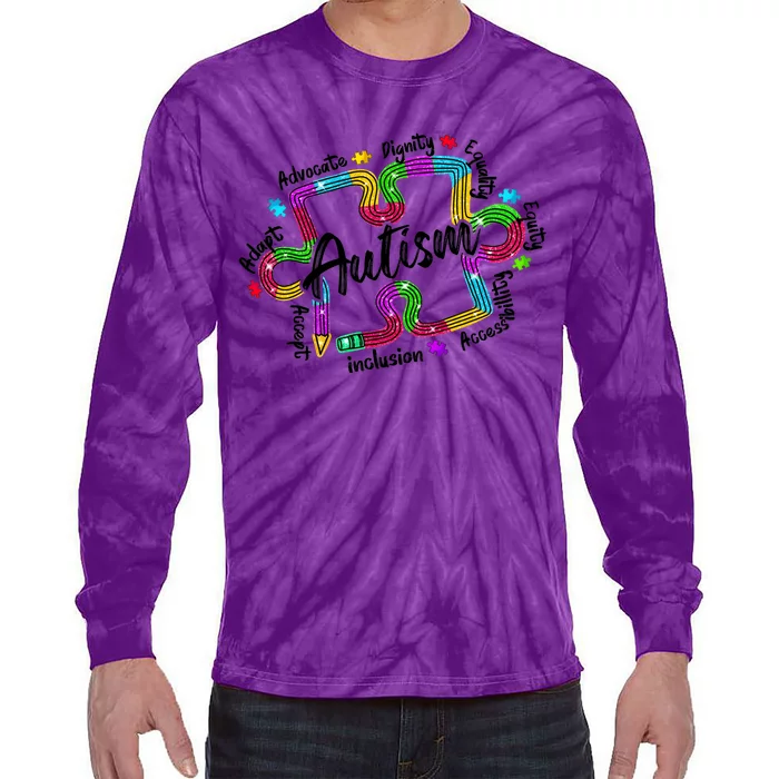 Autism Teacher Pencil Autism Awareness Month Tie-Dye Long Sleeve Shirt