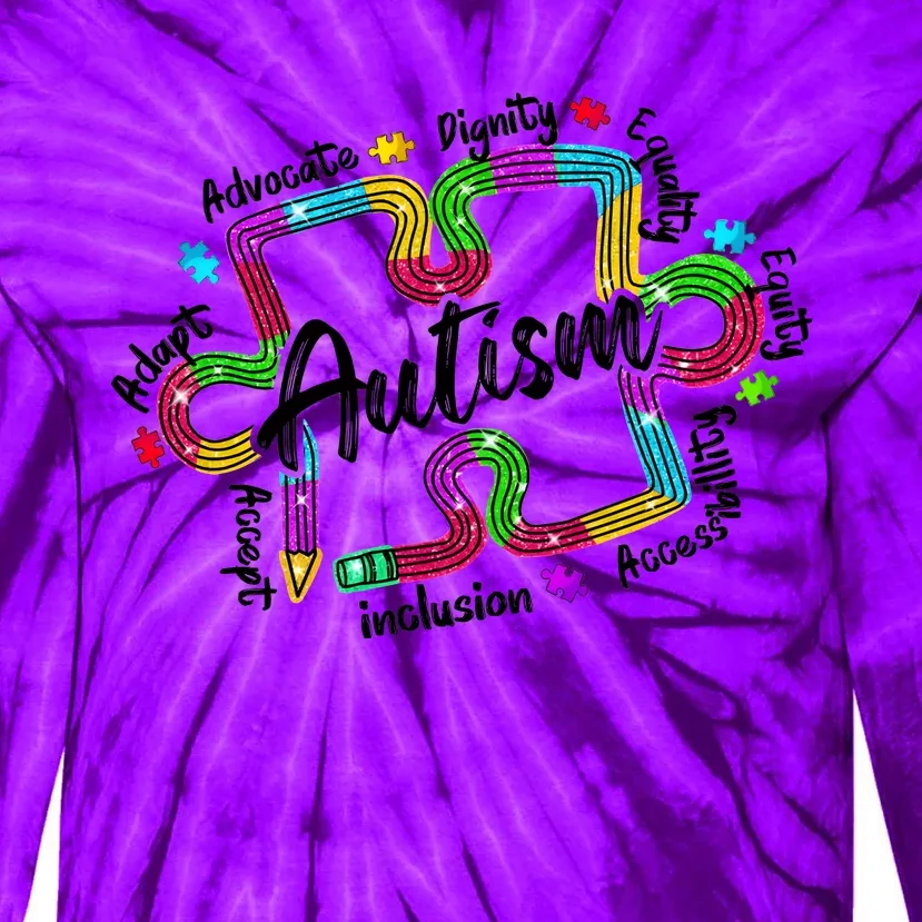 Autism Teacher Pencil Autism Awareness Month Tie-Dye Long Sleeve Shirt