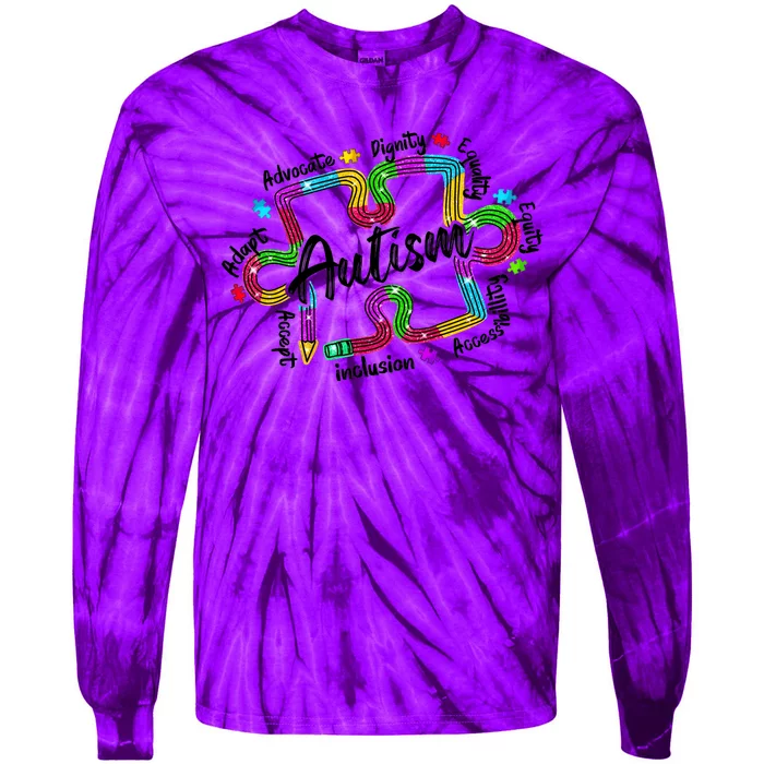 Autism Teacher Pencil Autism Awareness Month Tie-Dye Long Sleeve Shirt