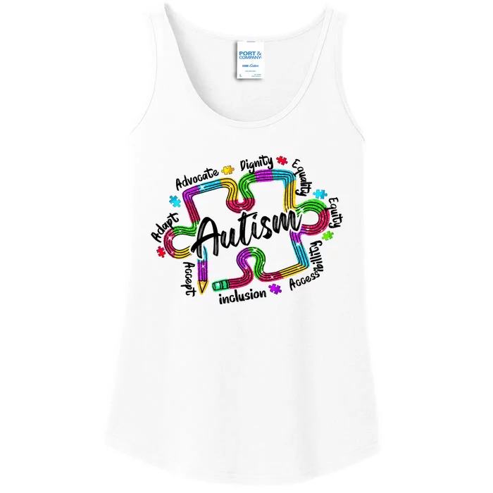 Autism Teacher Pencil Autism Awareness Month Ladies Essential Tank