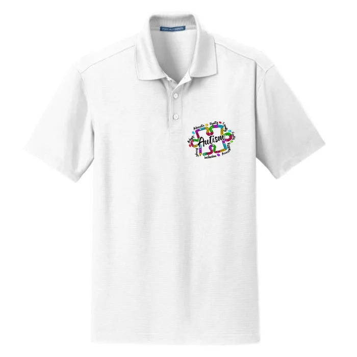 Autism Teacher Pencil Autism Awareness Month Dry Zone Grid Performance Polo