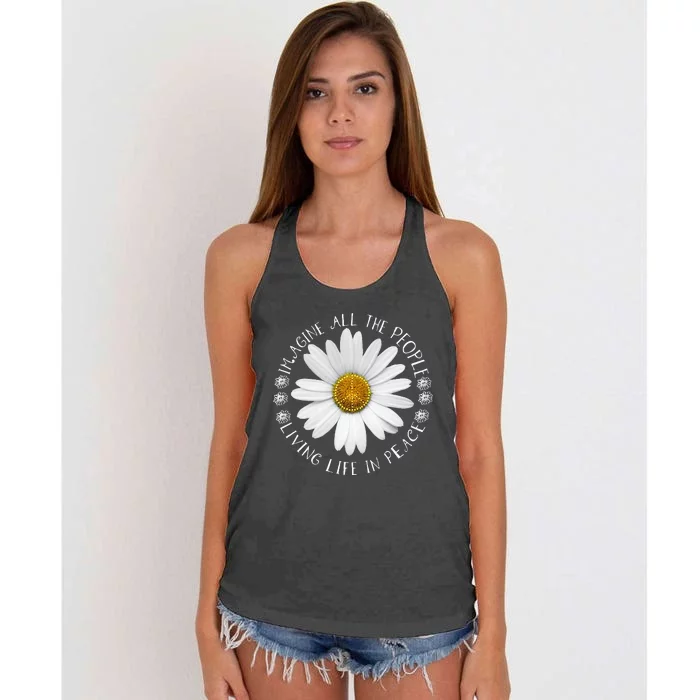 All The People Imagine Living Life In Peace Women's Knotted Racerback Tank