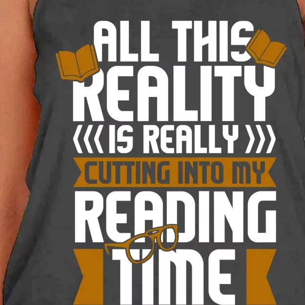 All This Reality Is Really Cutting Into My Reading Bookish Cool Gift Women's Knotted Racerback Tank