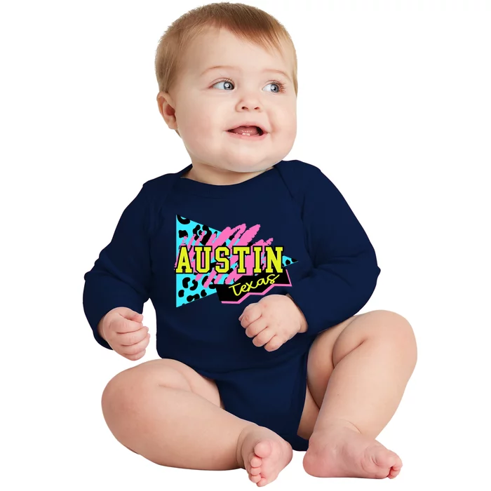 Austin Texas Retro 90s Baby Long Sleeve Bodysuit