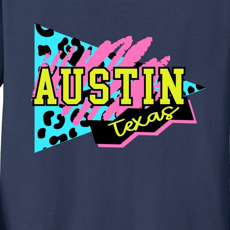 Austin Texas Retro 90s Kids Long Sleeve Shirt