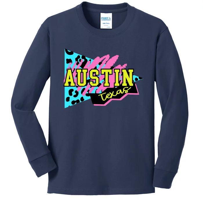 Austin Texas Retro 90s Kids Long Sleeve Shirt