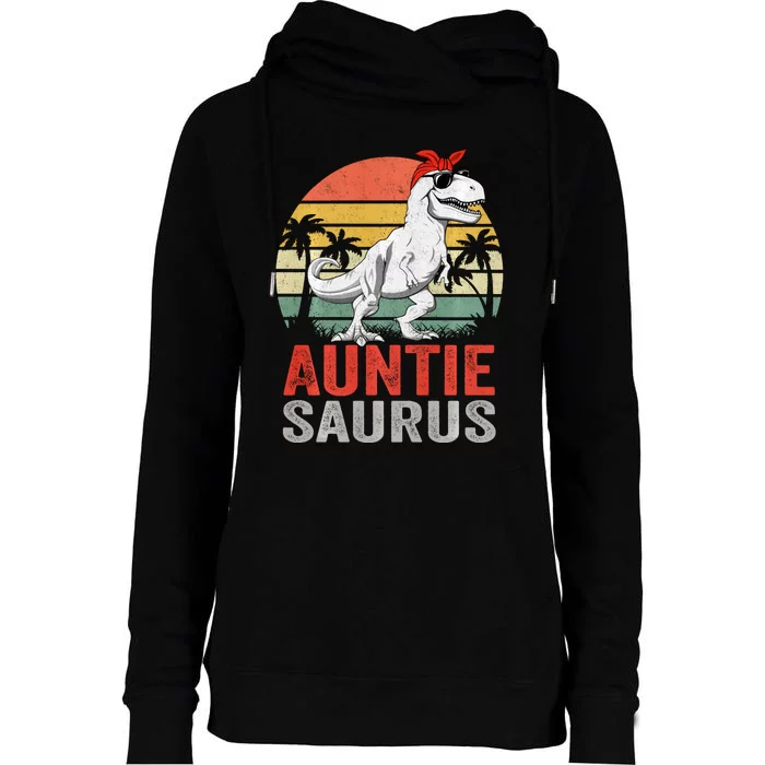 Auntiesaurus T Rex Dinosaur Auntie Saurus Family Matching Long Sleeve Womens Funnel Neck Pullover Hood