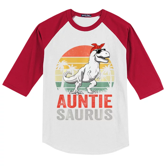 Auntiesaurus T Rex Dinosaur Auntie Saurus Family Matching Long Sleeve Kids Colorblock Raglan Jersey