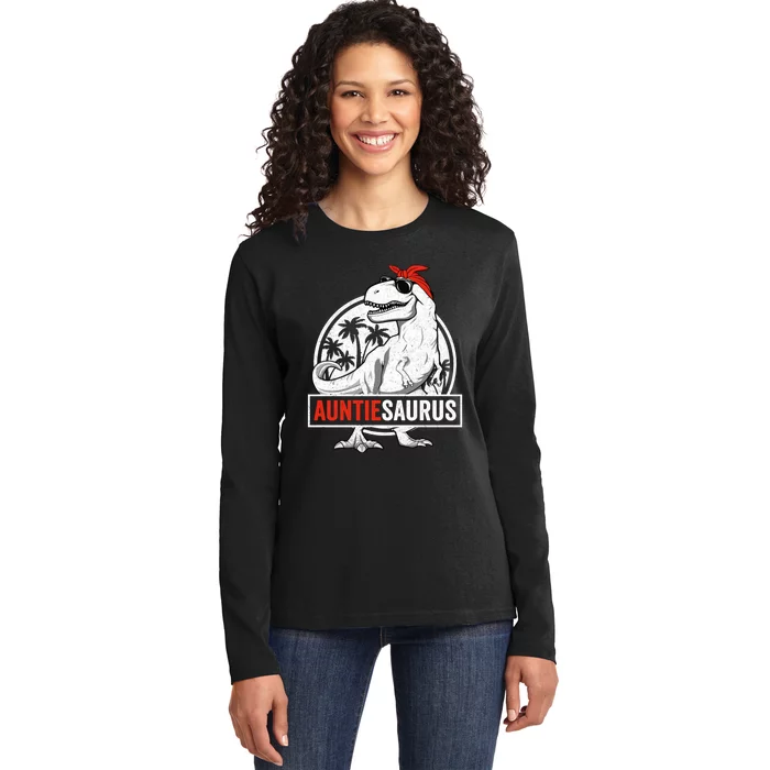 Auntiesaurus T Rex Dinosaur Auntie Saurus Family Matching Hoodie Ladies Long Sleeve Shirt