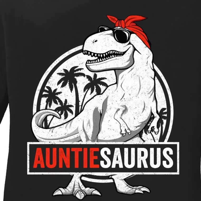 Auntiesaurus T Rex Dinosaur Auntie Saurus Family Matching Hoodie Ladies Long Sleeve Shirt