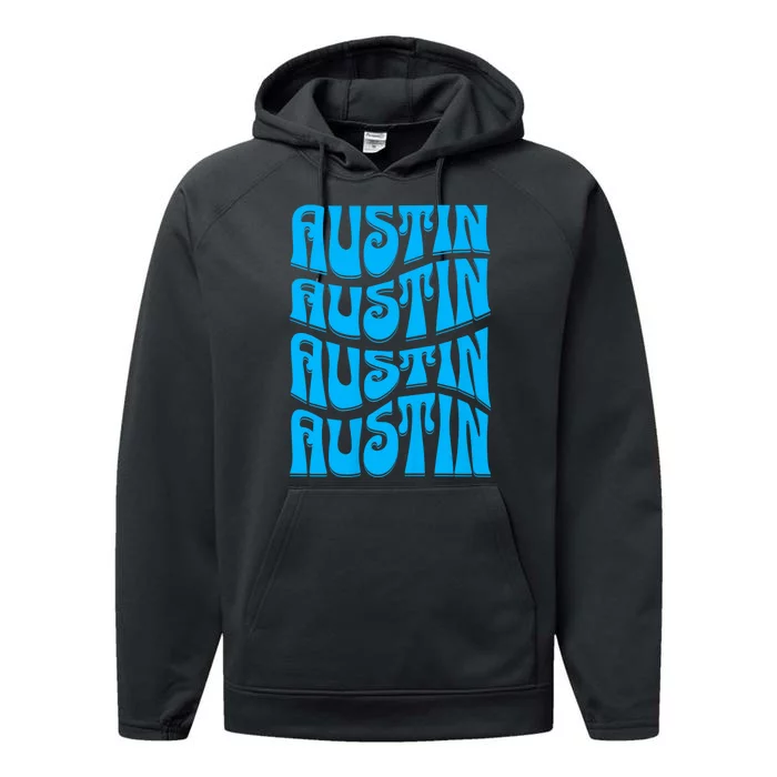 Austin Texas Retro 60s 70s Style Design Performance Fleece Hoodie