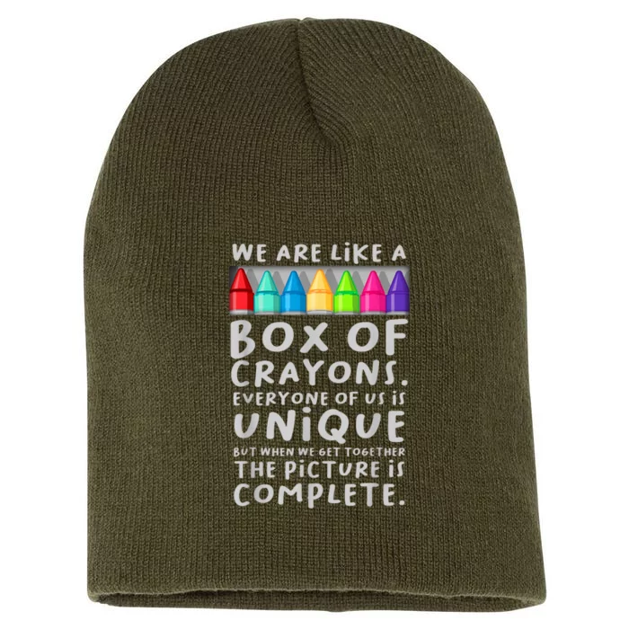 Ack To School Teacher We Are Like A Box Of Crayons Short Acrylic Beanie