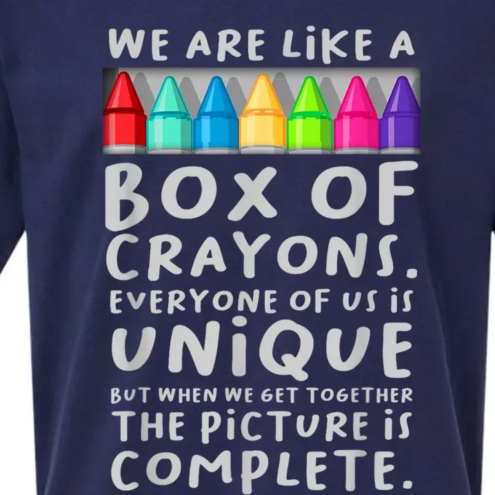 Ack To School Teacher We Are Like A Box Of Crayons Sueded Cloud Jersey T-Shirt