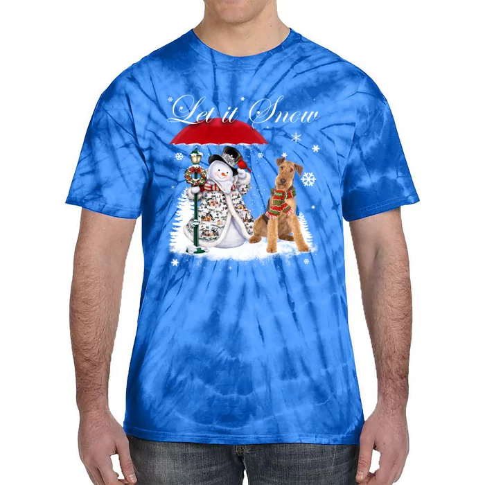 Airedale Terrier Santa Dog Christmas Snow Xmas Pajama Gift Tie-Dye T-Shirt