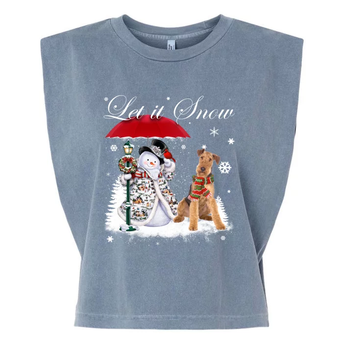 Airedale Terrier Santa Dog Christmas Snow Xmas Pajama Gift Garment-Dyed Women's Muscle Tee