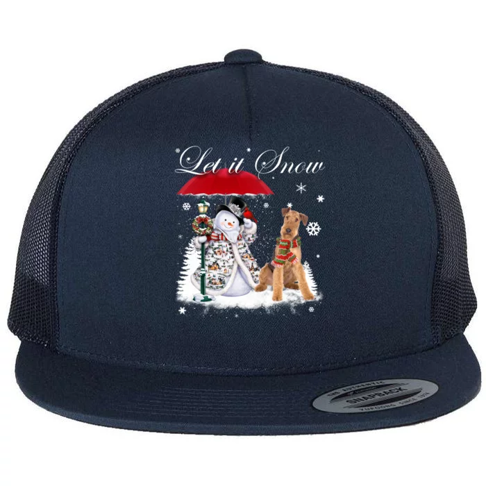 Airedale Terrier Santa Dog Christmas Snow Xmas Pajama Gift Flat Bill Trucker Hat