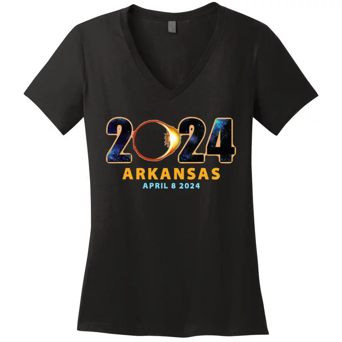 Arkansas Total Solar Eclipse 2024 Women's V-Neck T-Shirt