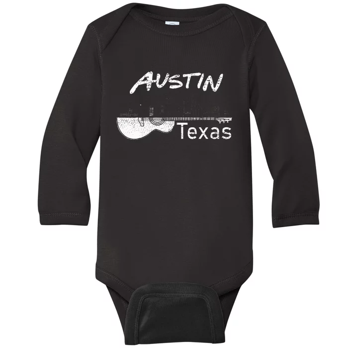 Austin Texas Souvenir Guitar Music Lover Austin Baby Long Sleeve Bodysuit