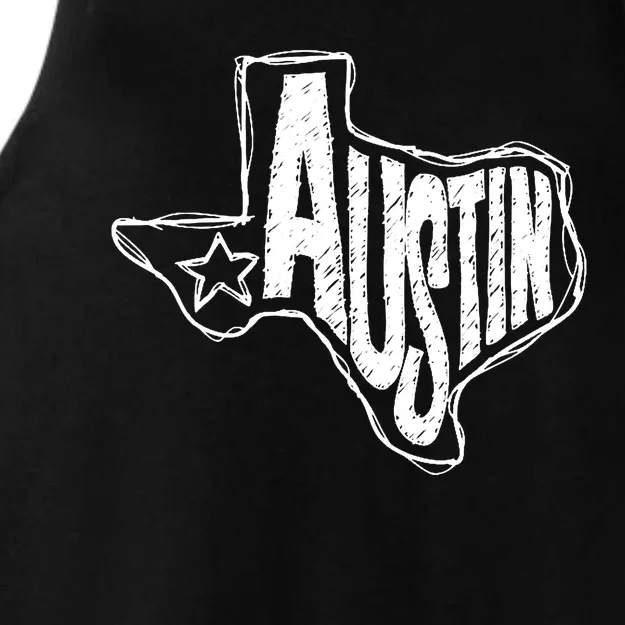 Austin Texas State Retro Outline Map Ladies Tri-Blend Wicking Tank