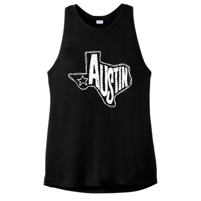 Austin Texas State Retro Outline Map Ladies Tri-Blend Wicking Tank