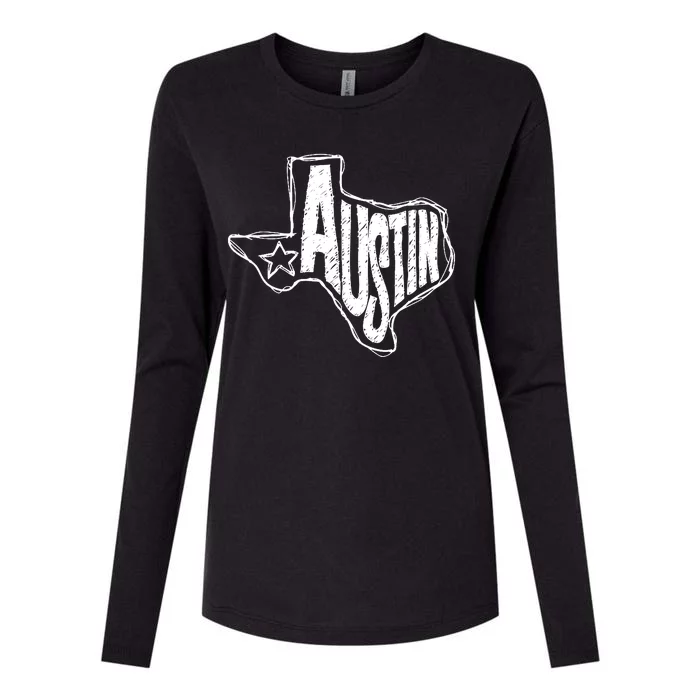 Austin Texas State Retro Outline Map Womens Cotton Relaxed Long Sleeve T-Shirt