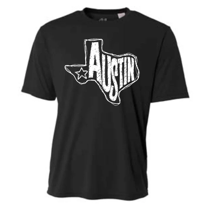 Austin Texas State Retro Outline Map Cooling Performance Crew T-Shirt