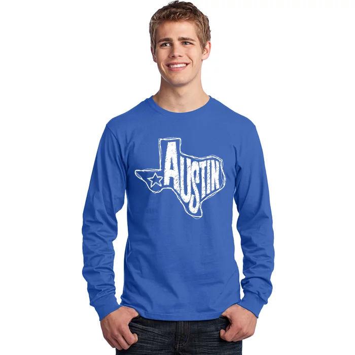 Austin Texas State Retro Outline Map Long Sleeve Shirt