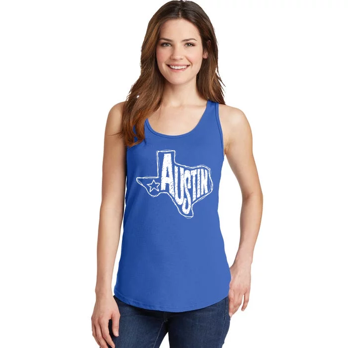 Austin Texas State Retro Outline Map Ladies Essential Tank