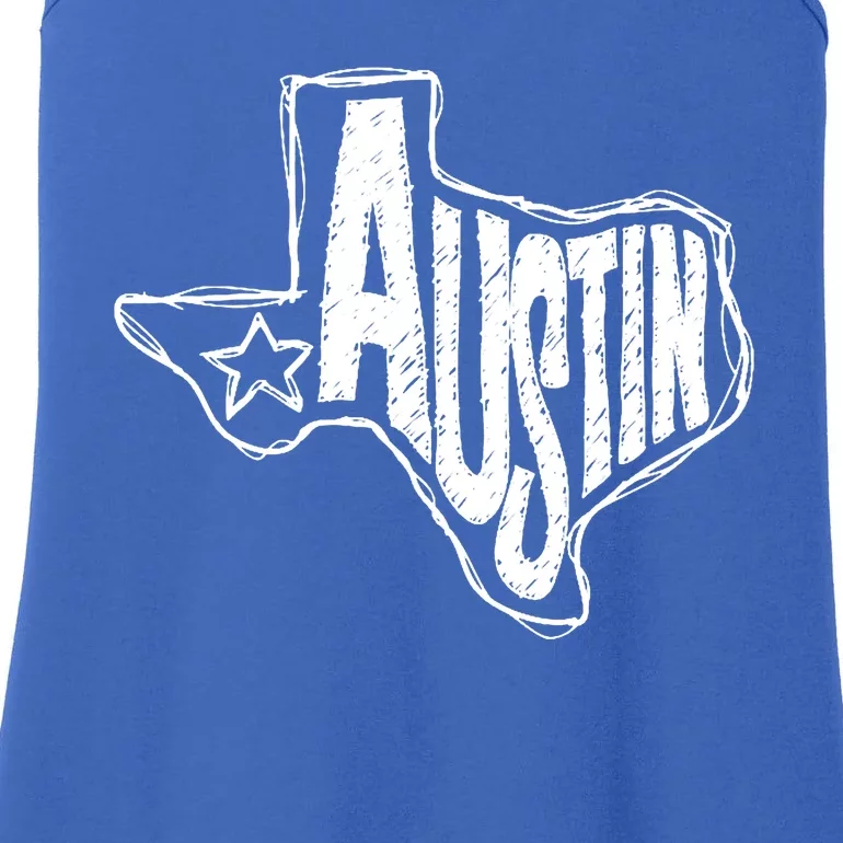 Austin Texas State Retro Outline Map Ladies Essential Tank