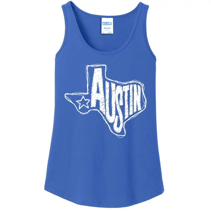 Austin Texas State Retro Outline Map Ladies Essential Tank