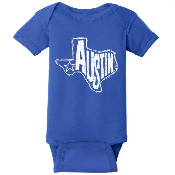 Austin Texas State Retro Outline Map Baby Bodysuit