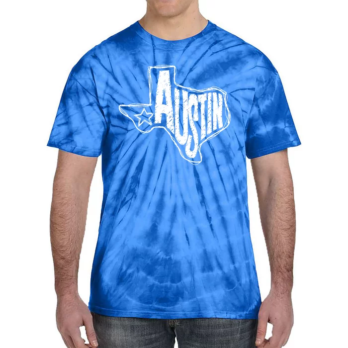 Austin Texas State Retro Outline Map Tie-Dye T-Shirt