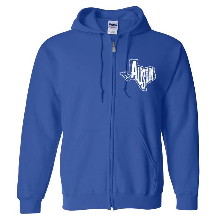 Austin Texas State Retro Outline Map Full Zip Hoodie